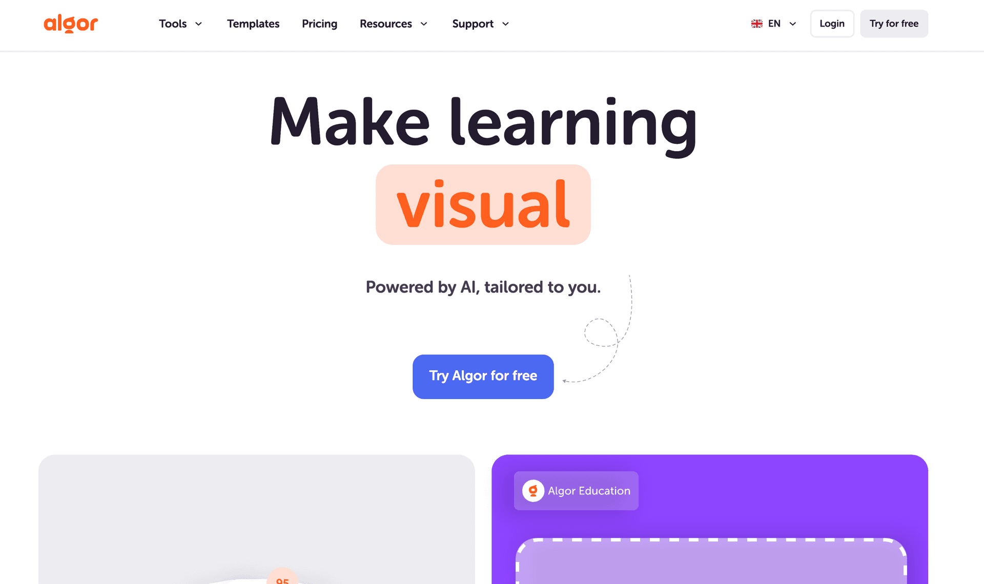 Algor Education showing visual concept mapping interface