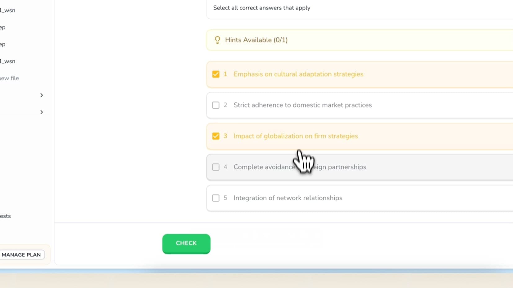 AI Quiz Generator interface showing practice questions