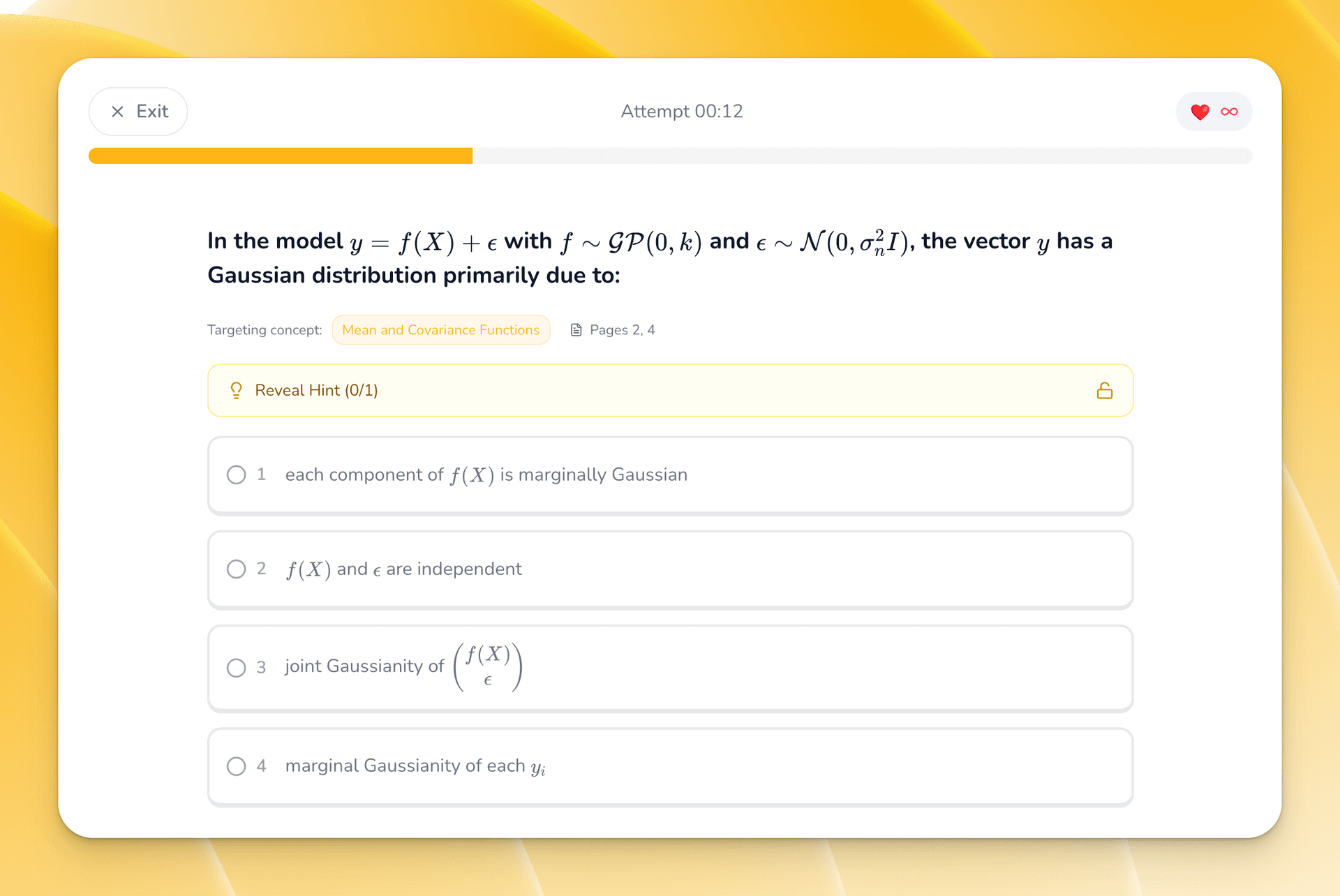 AI Quiz Generator interface showing practice questions