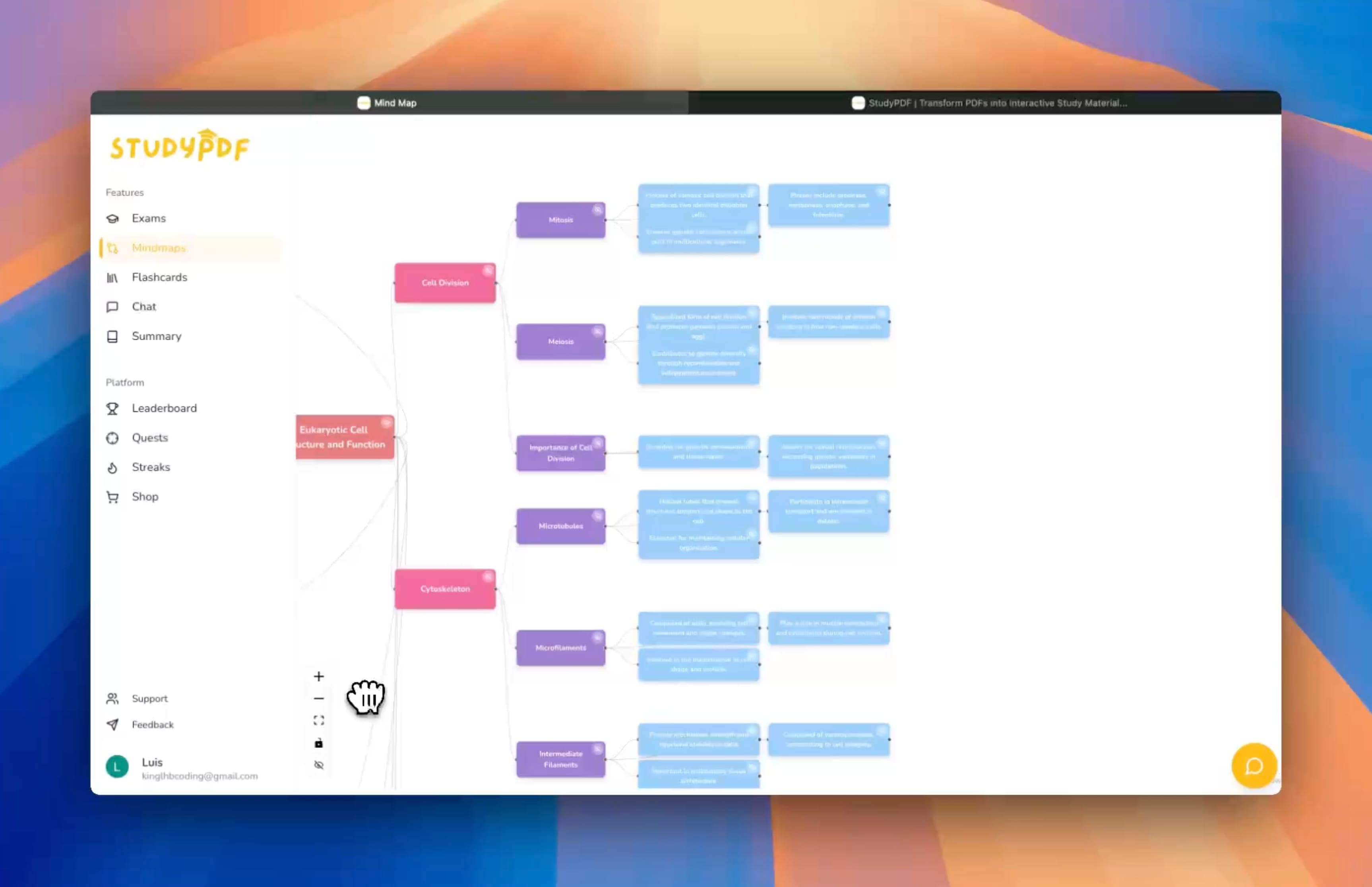 Student erkundet KI-generierte Mindmap mit verbundenen Konzepten