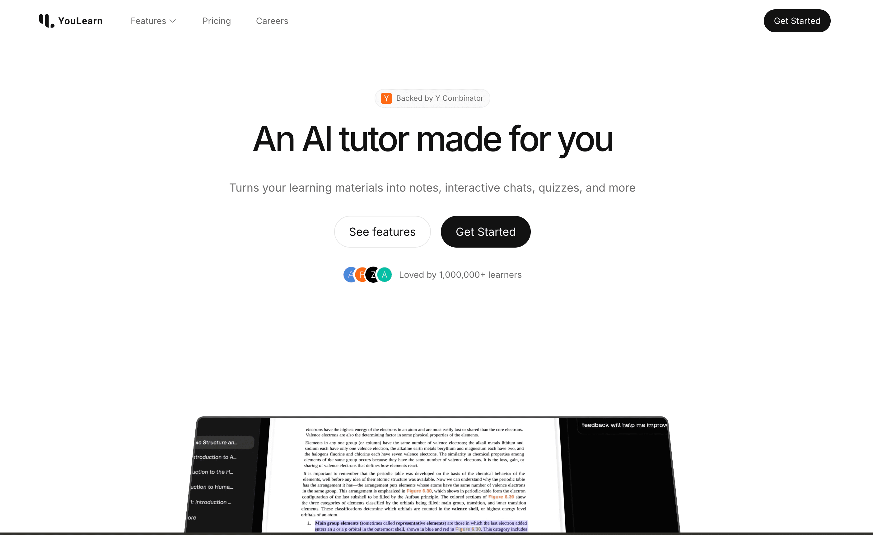YouLearn homepage showing voice-based AI study platform