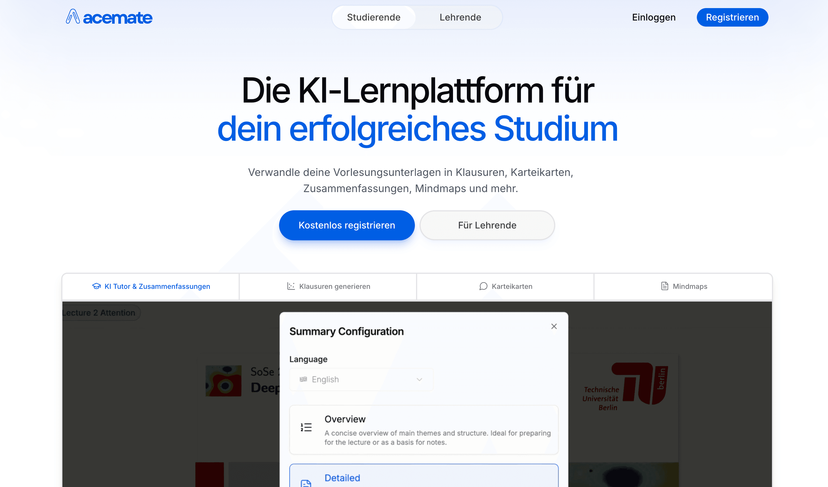 Acemate mit akademischer Inhaltsverarbeitung