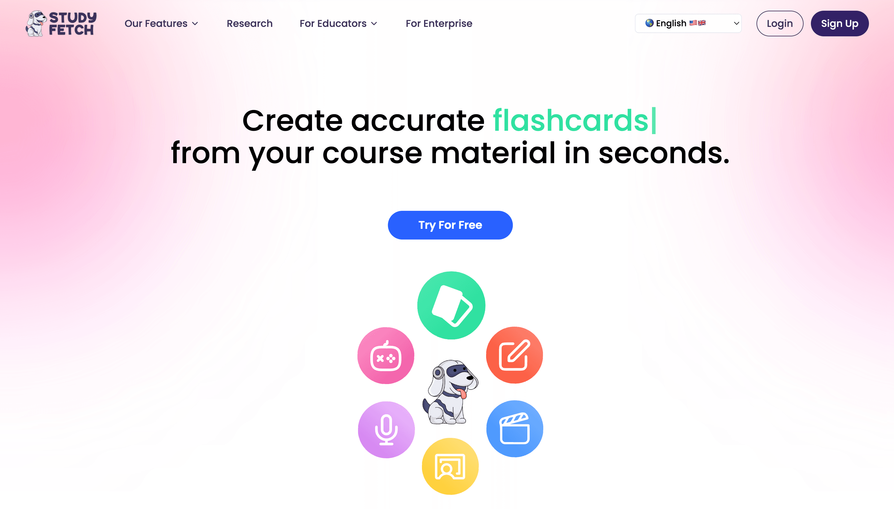 StudyFetch showing mobile quiz creation features