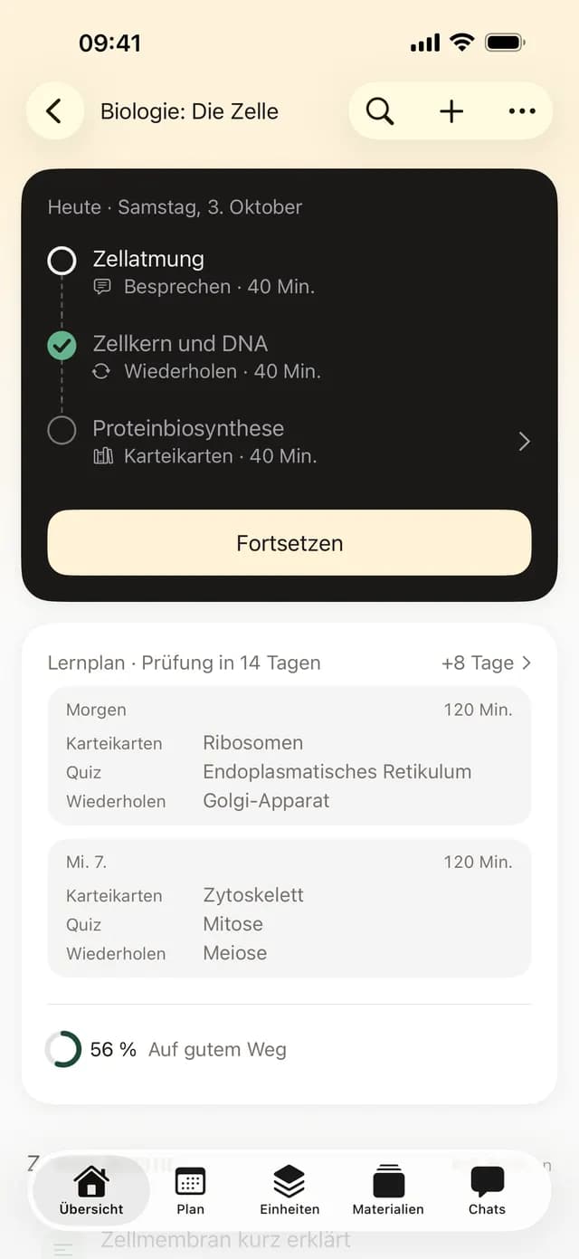 Ein StudyPDF-Lernplan, eine Woche mit einem Thema und einer Aktivität pro Tag
